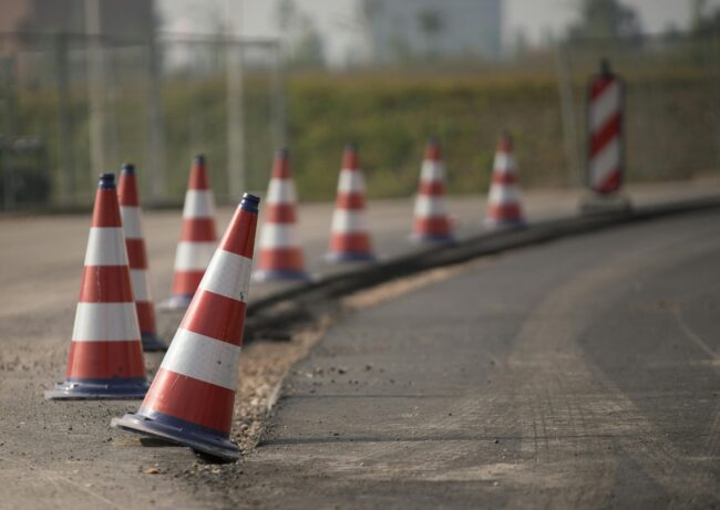 Generic asphalt road with safety cones